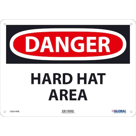 Danger Hard Hat Area, 10x14, Rigid Plastic